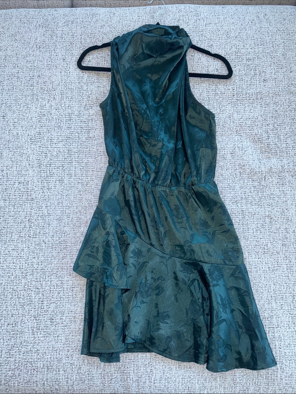 Hello Molly Teal Green Floral Jacquard High-Low Dress